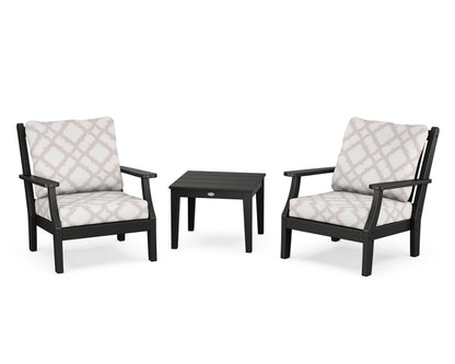 Country Living Wovendale 3-Piece Deep Seating Set in Black / Trellis Dune Burlap