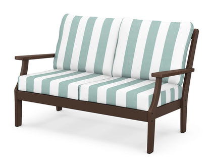 POLYWOOD® Braxton Deep Seating Loveseat in Mahogany / Cabana Stripe Glacier Spa