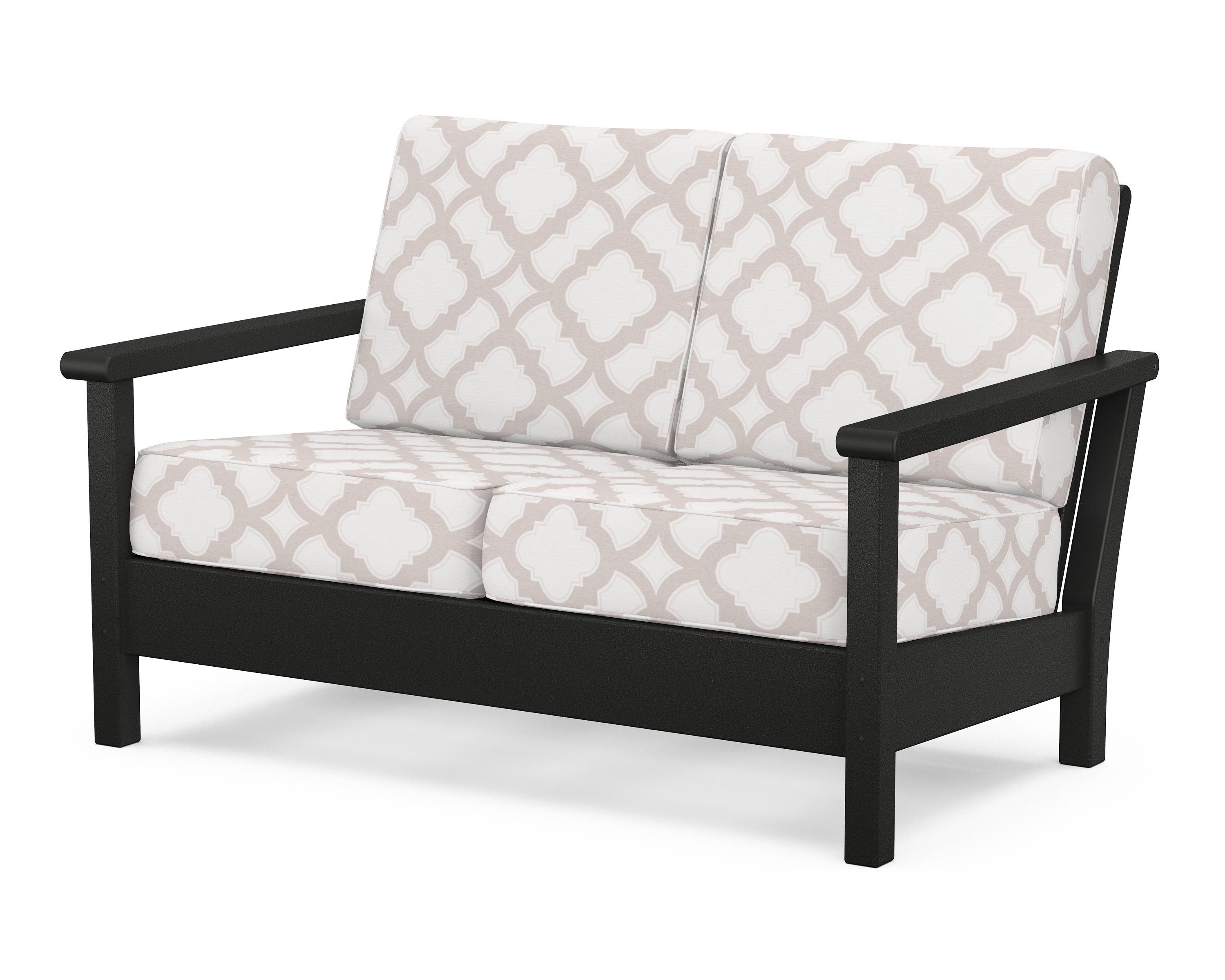 POLYWOOD® Harbour Deep Seating Loveseat in Black / Trellis Dune Burlap