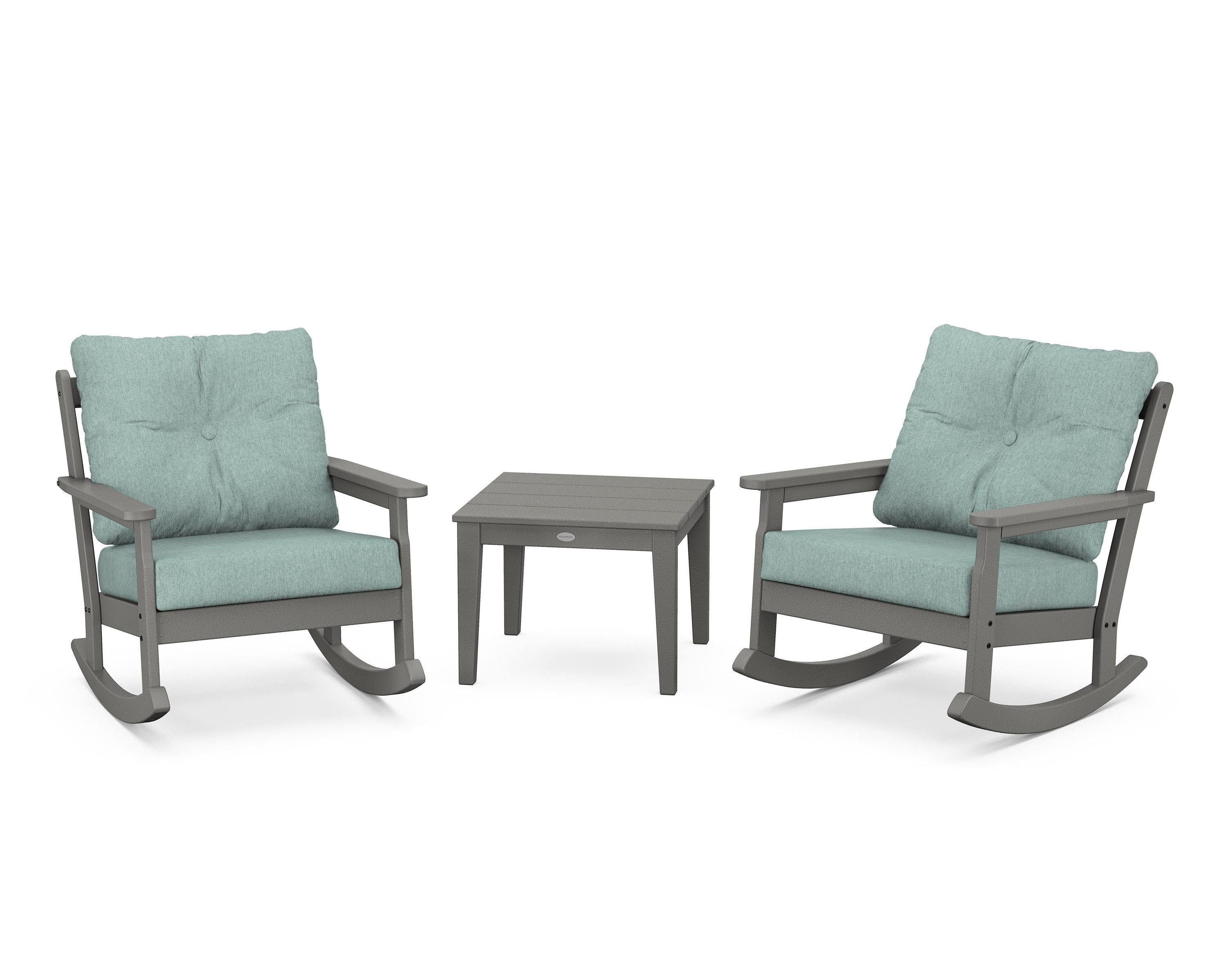 POLYWOOD® Vineyard 3-Piece Deep Seating Rocker Set in Slate Grey / Glacier Spa