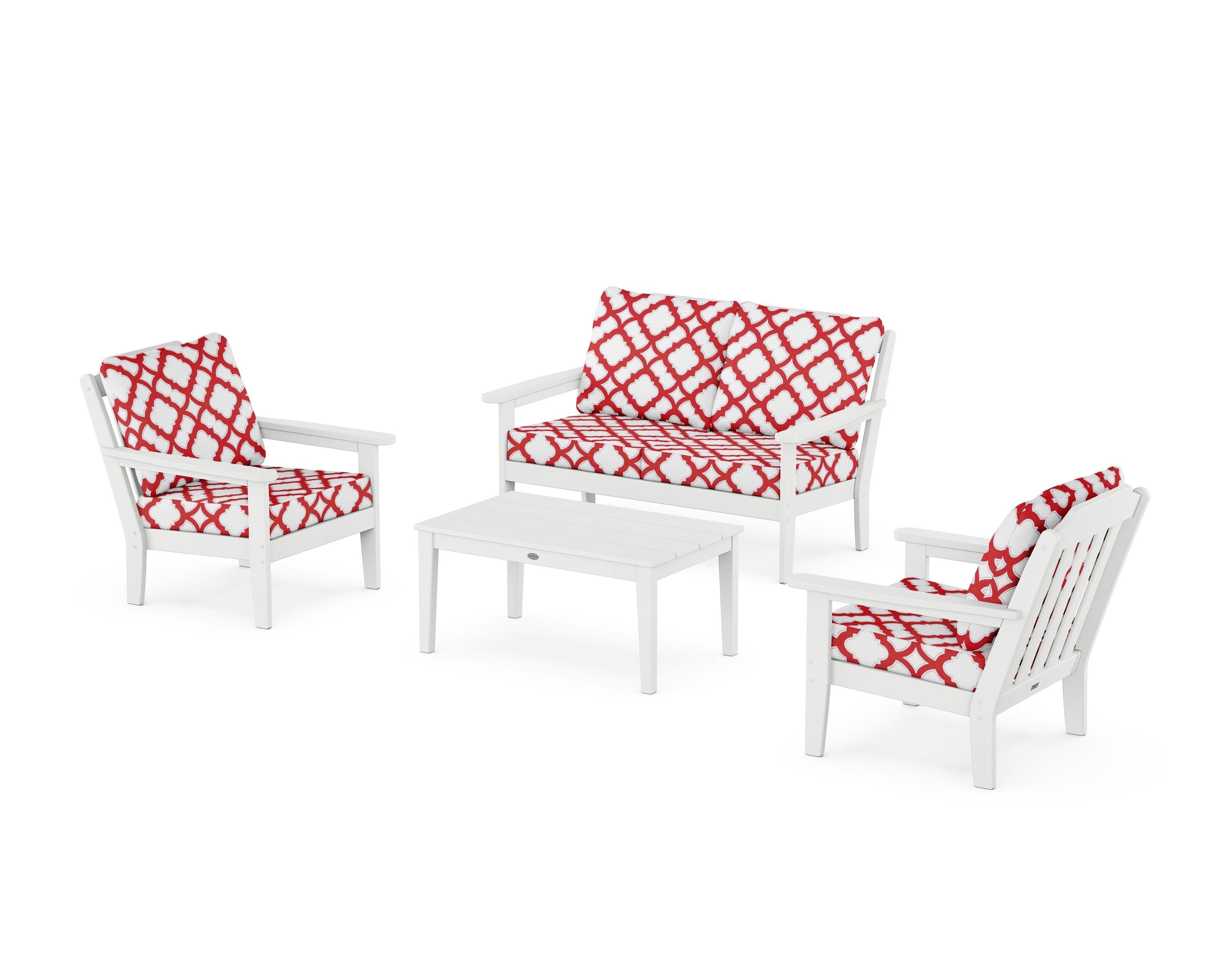 Country Living Cottage 4-Piece Deep Seating Set with Loveseat in White / Trellis Crimson