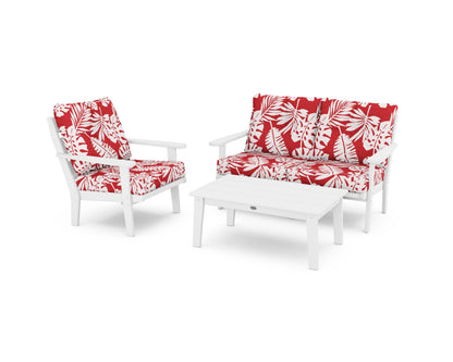 POLYWOOD® Lakeside 3-Piece Deep Seating Set in White / Leaf Crimson