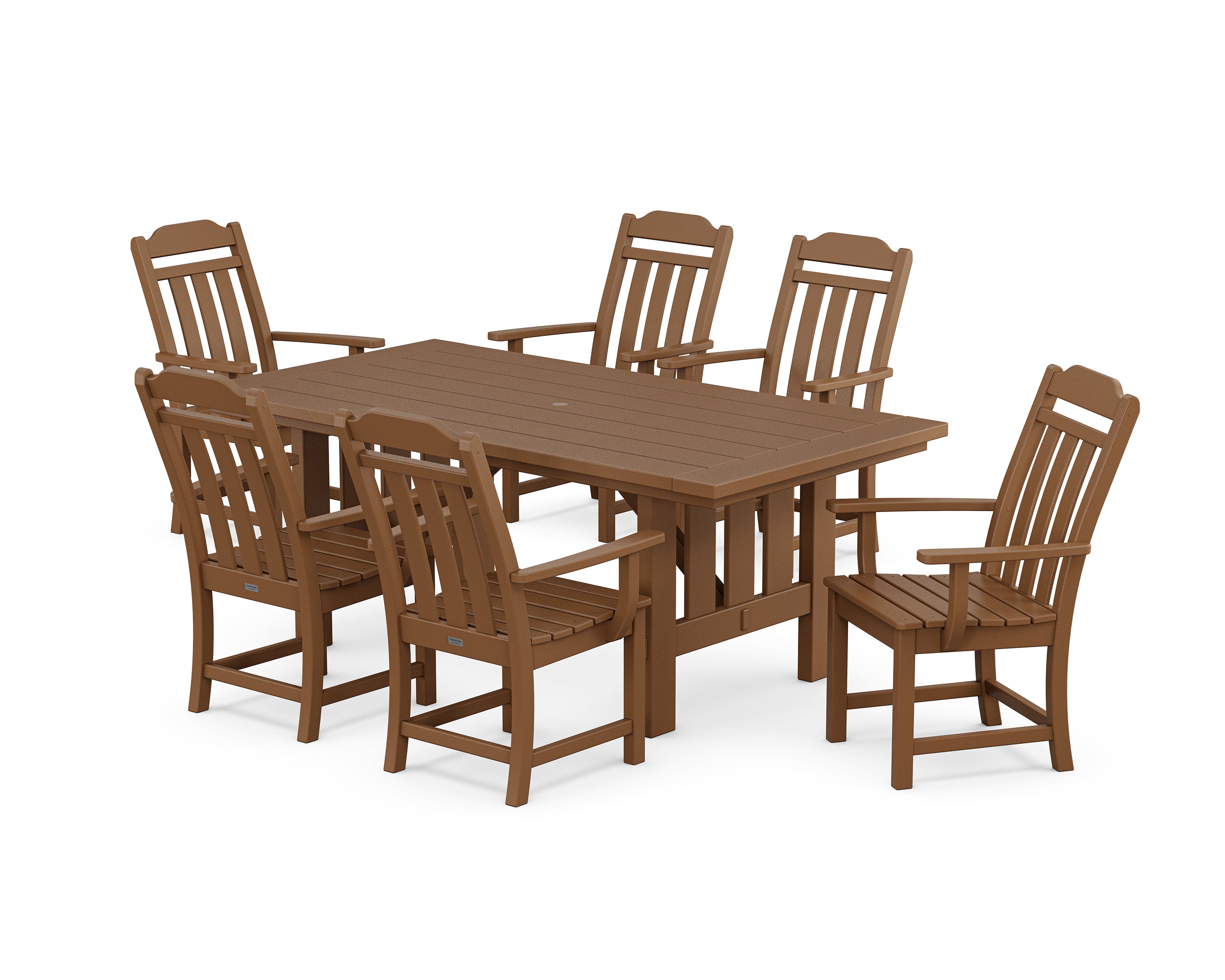POLYWOOD® Cottage Arm Chair 7-Piece Mission Dining Set in Teak