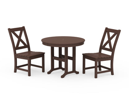 POLYWOOD® Braxton Side Chair 3-Piece Round Dining Set in Mahogany