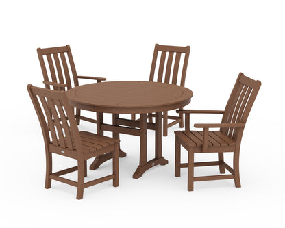 POLYWOOD® Vineyard 5-Piece Nautical Trestle Dining Set in Teak