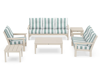 POLYWOOD® Vineyard 6-Piece Deep Seating Set in Sand / Cabana Stripe Glacier Spa