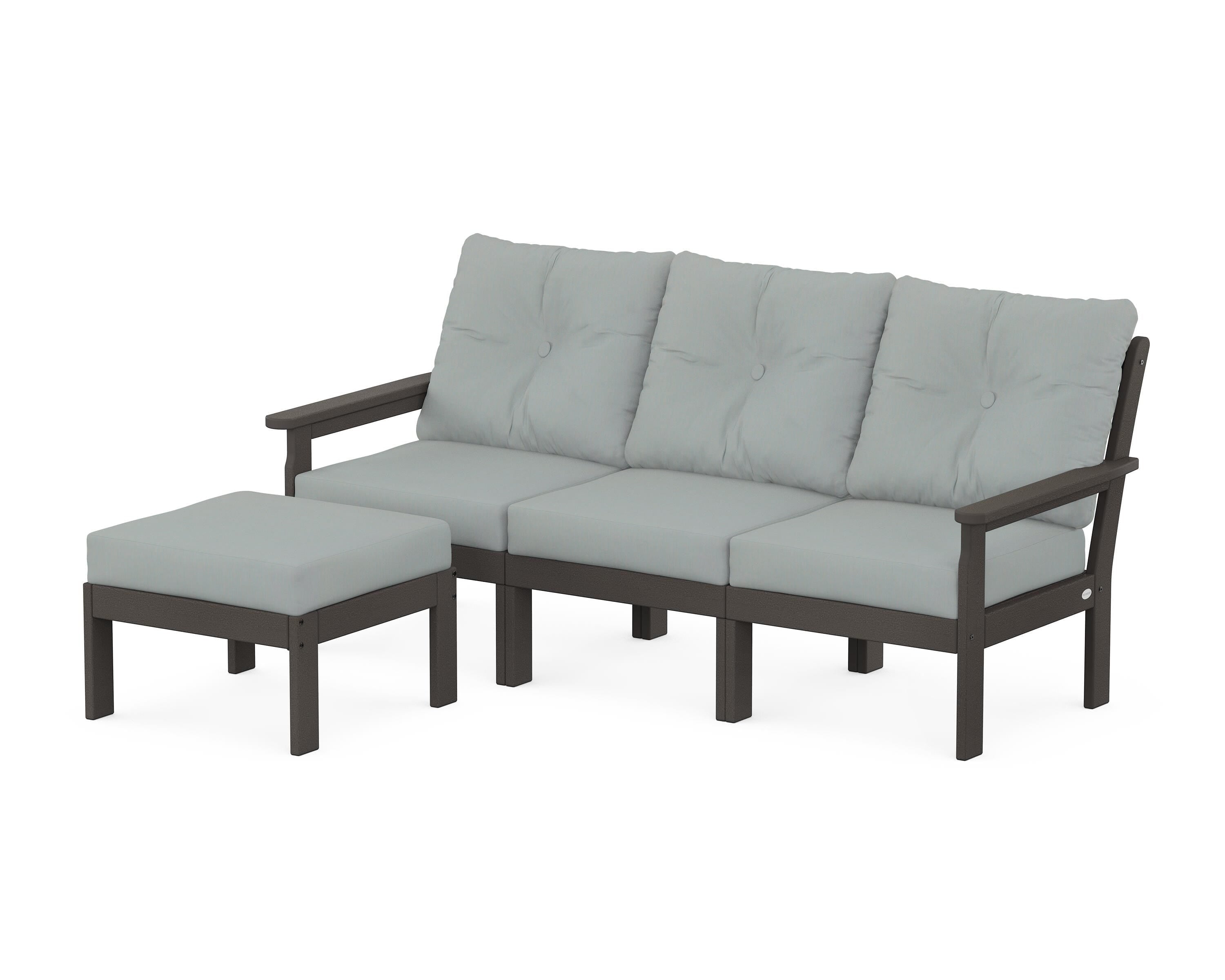 POLYWOOD® Vineyard 4-Piece Sectional with Ottoman in Vintage Coffee / Spa