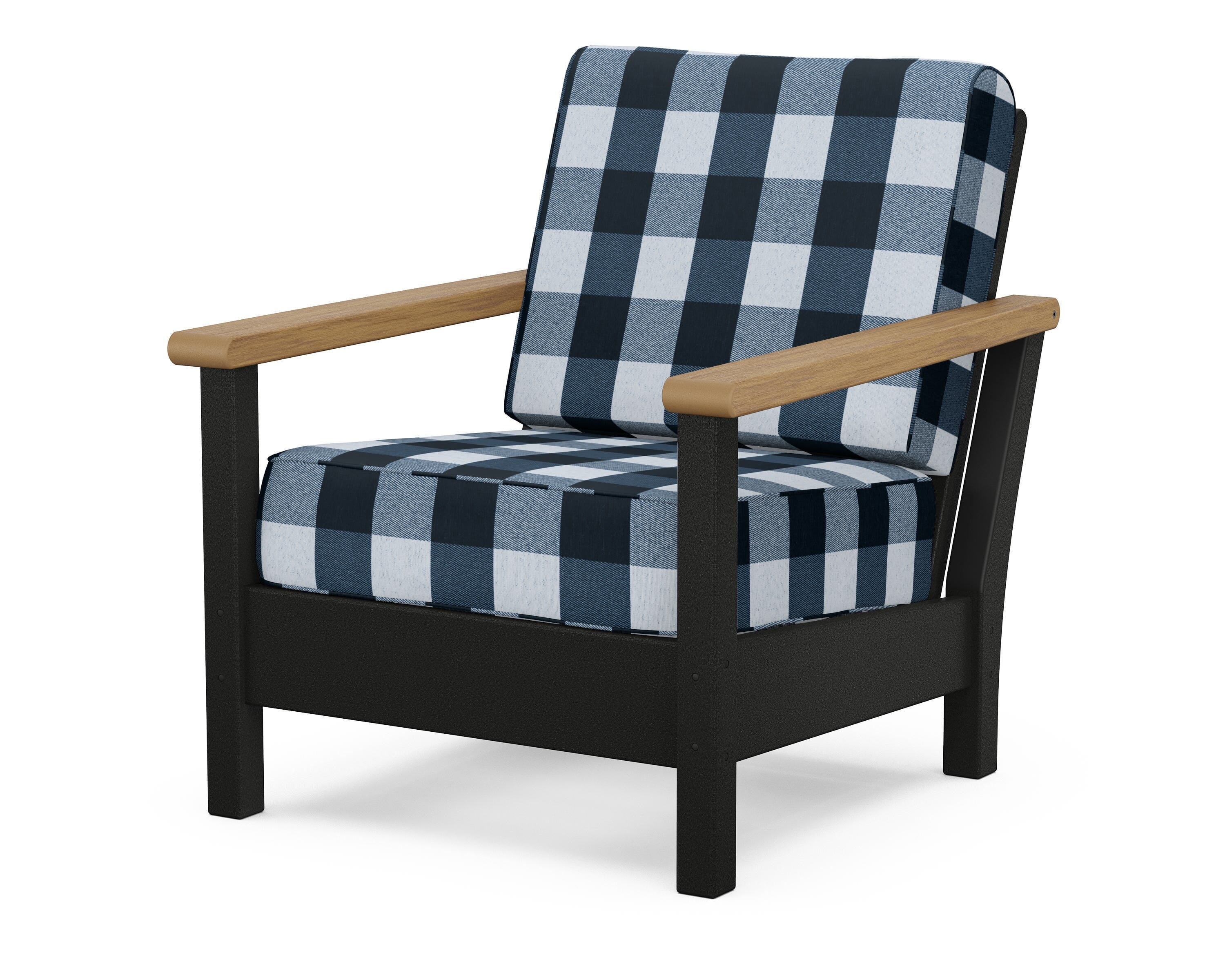 POLYWOOD® Harbour Deep Seating Chair in Black / Natural / Buffalo Plaid Marine Indigo