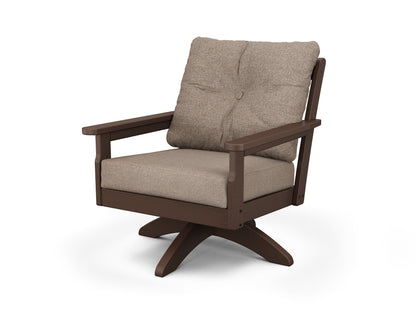 POLYWOOD® Vineyard Deep Seating Swivel Chair in Mahogany / Spiced Burlap
