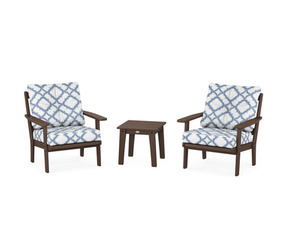 POLYWOOD® Oxford 3-Piece Deep Seating Set in Mahogany / Trellis Sky Blue