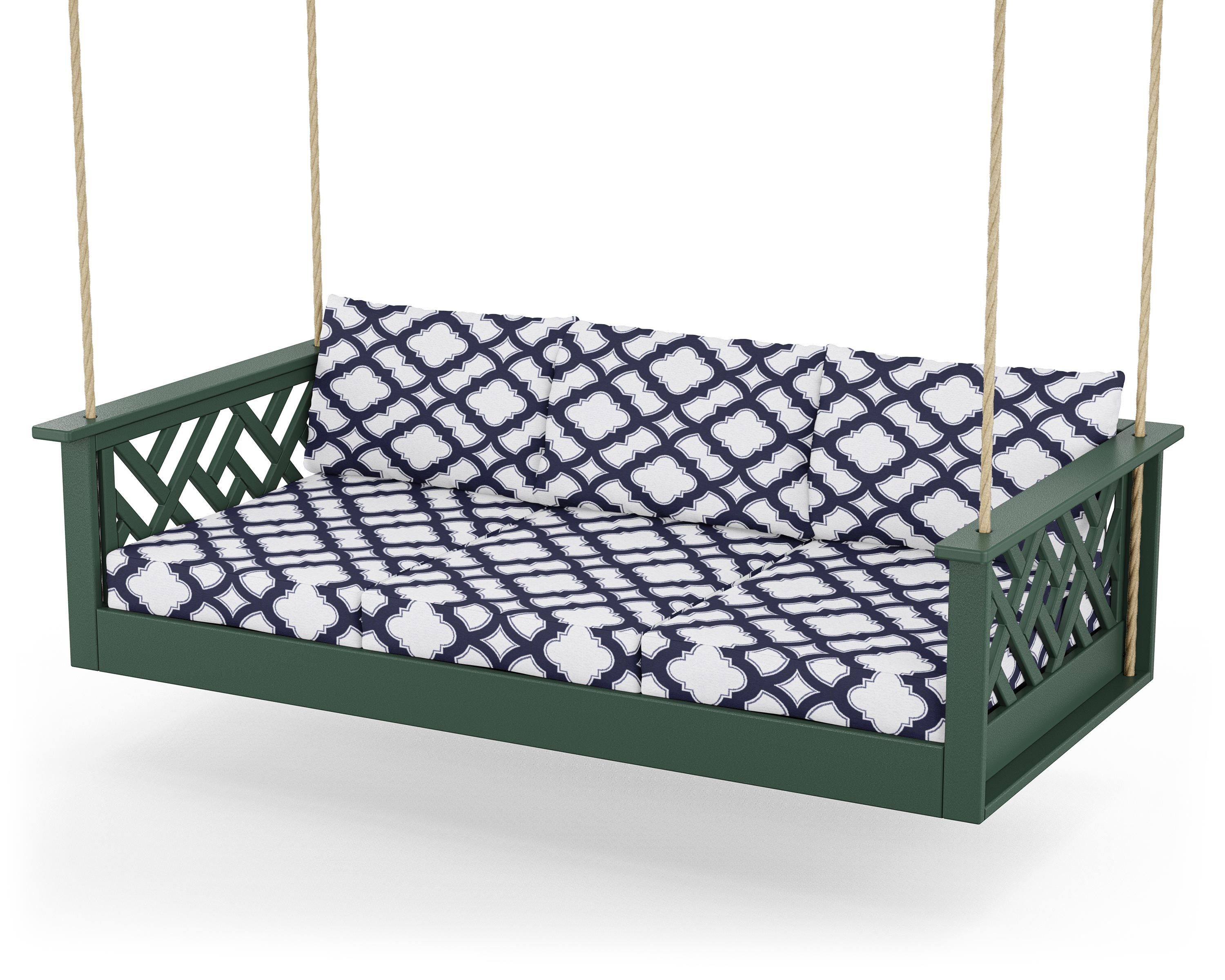 POLYWOOD® Chippendale Daybed Swing in Green / Trellis Navy