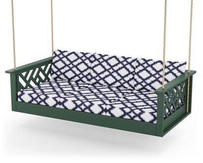 POLYWOOD® Chippendale Daybed Swing in Green / Trellis Navy