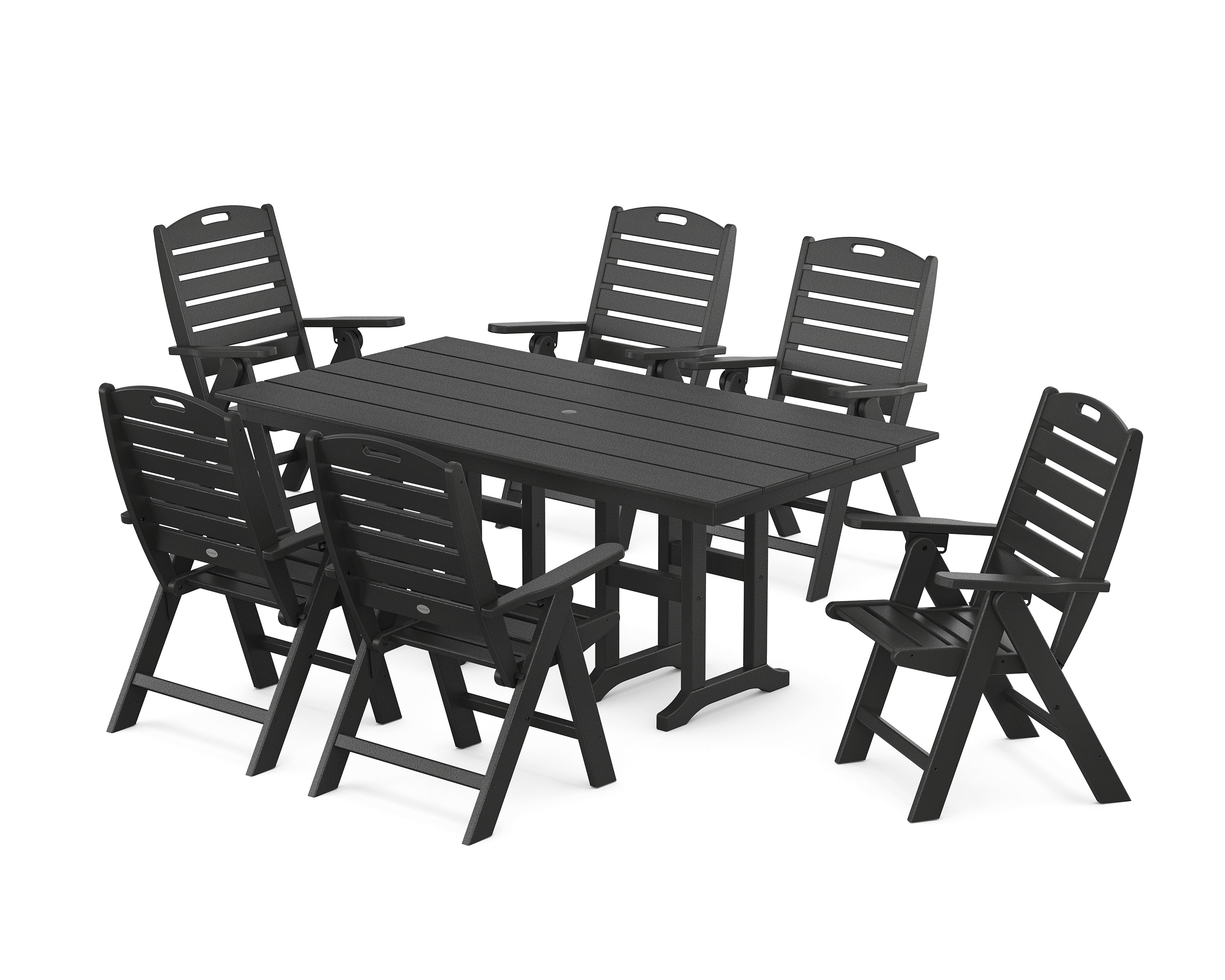 POLYWOOD® Nautical Highback 7-Piece Farmhouse Dining Set in Black