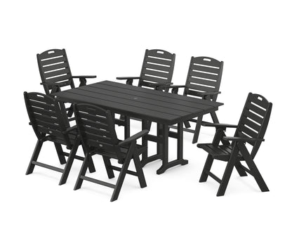 POLYWOOD® Nautical Highback 7-Piece Farmhouse Dining Set in Black
