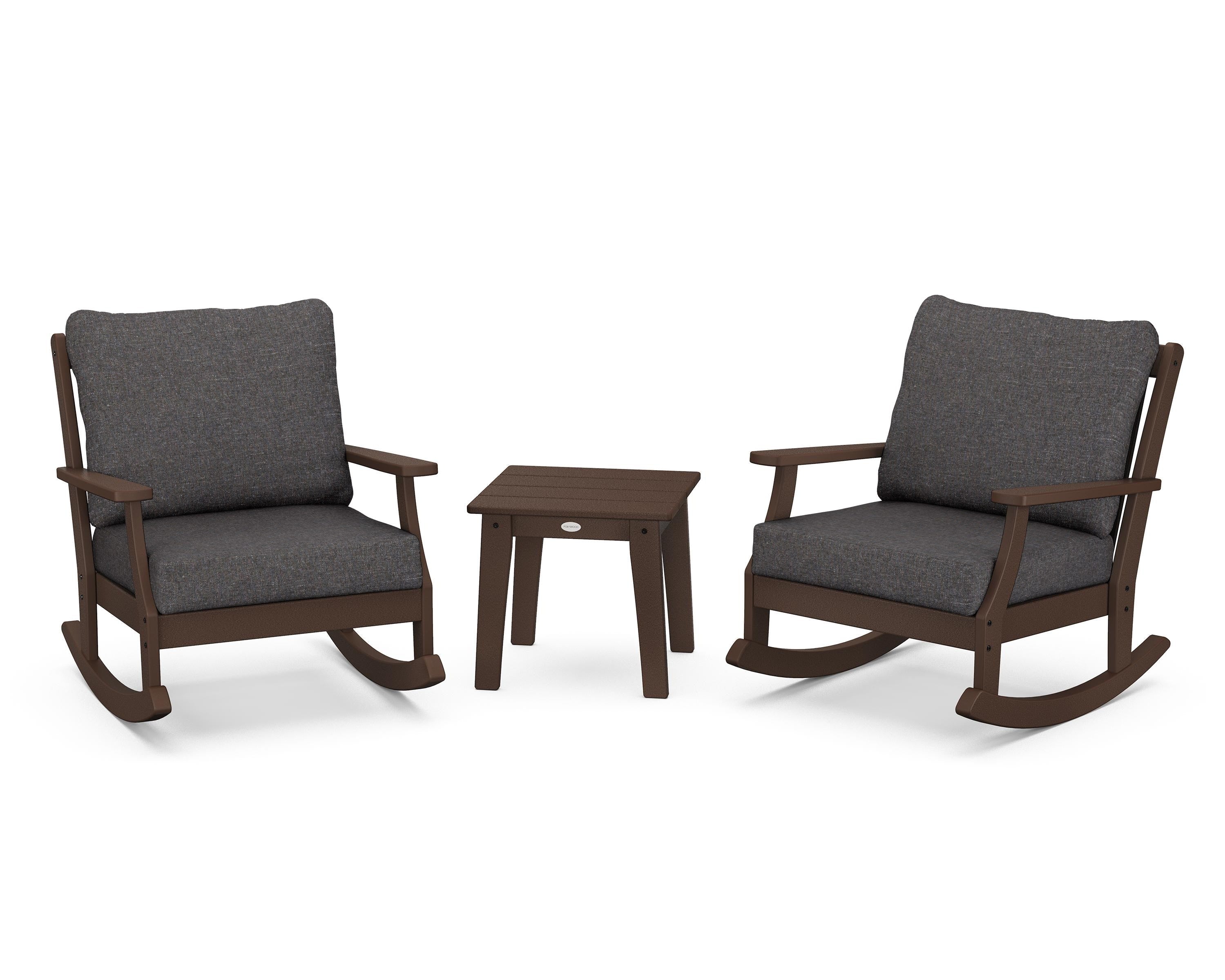 POLYWOOD® Braxton 3-Piece Deep Seating Rocker Set in Mahogany / Ash Charcoal