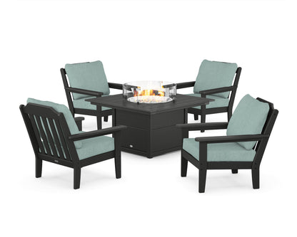 Country Living Cottage 5-Piece Deep Seating Set with Fire Pit Table in Black / Glacier Spa