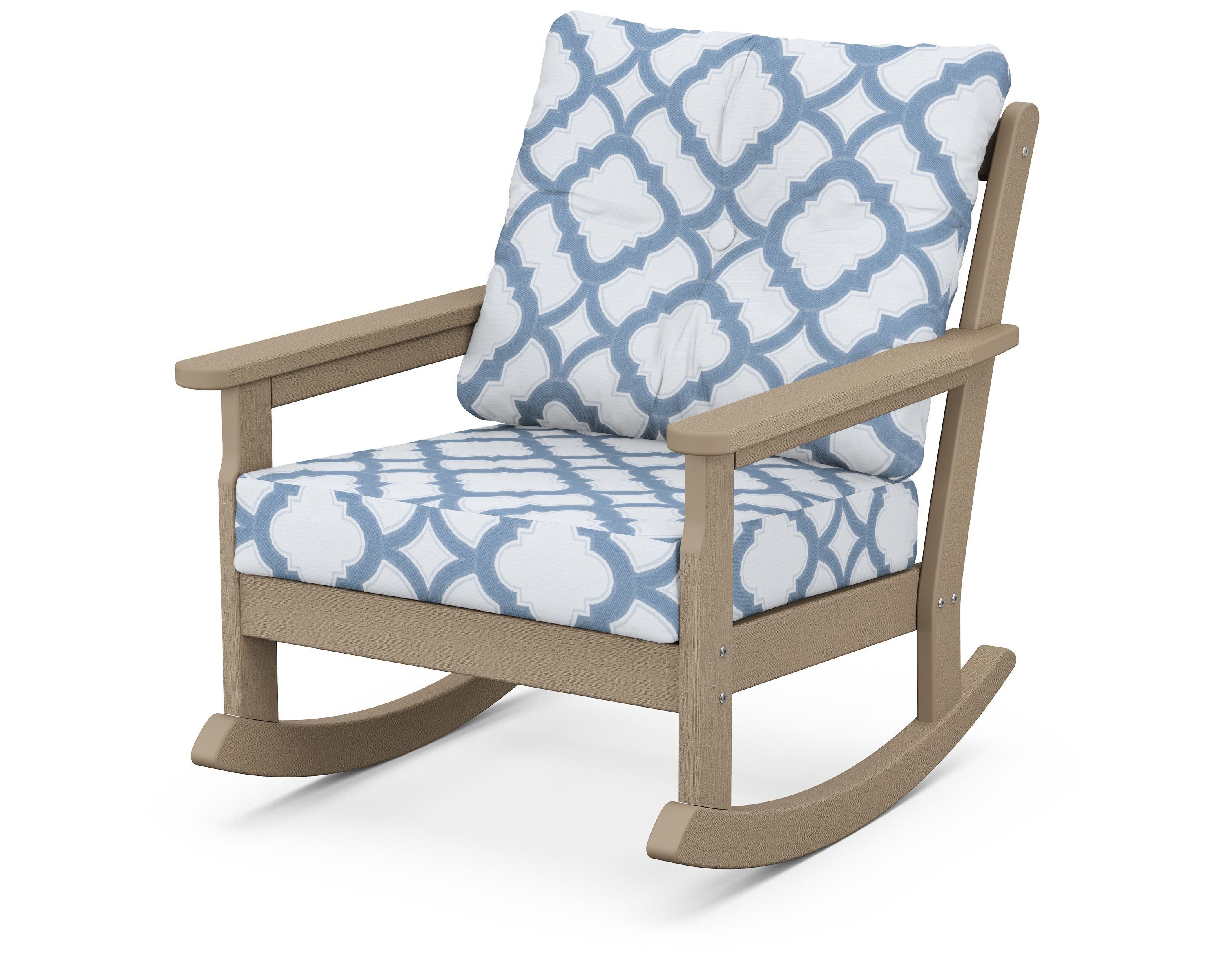 POLYWOOD® Vineyard Deep Seating Rocking Chair in Vintage Sahara / Trellis Sky Blue