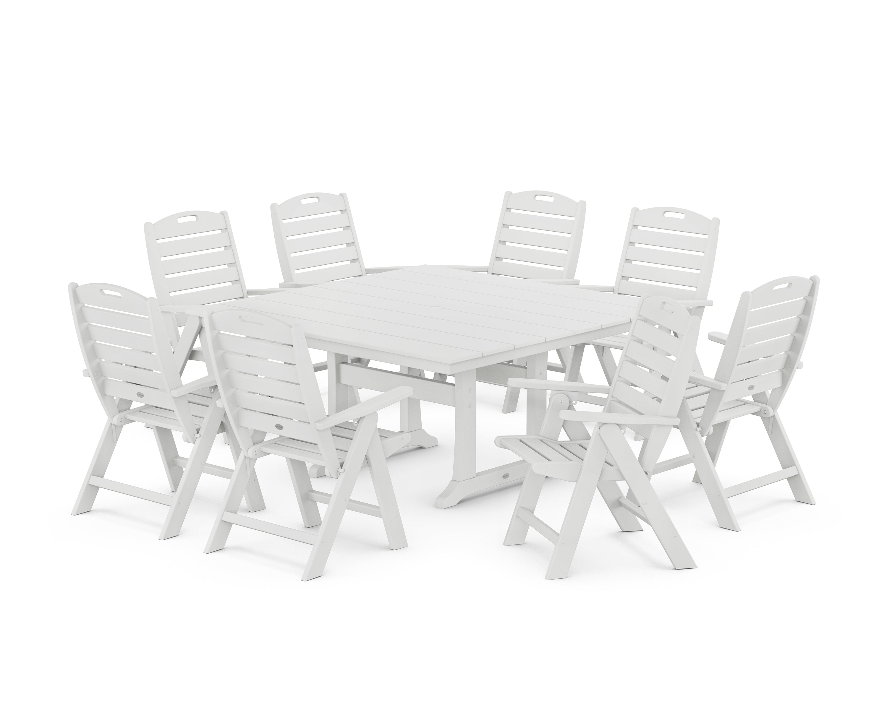 POLYWOOD® Nautical Highback 9-Piece Square Farmhouse Dining Set with Trestle Legs in White