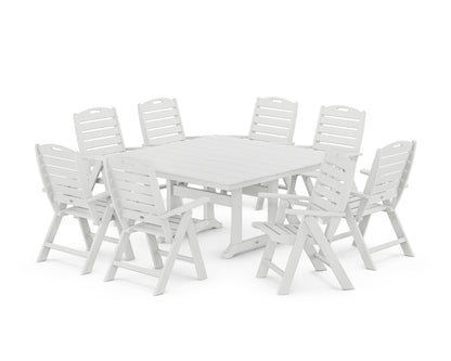 POLYWOOD® Nautical Highback 9-Piece Square Farmhouse Dining Set with Trestle Legs in White