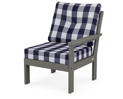 POLYWOOD® Vineyard Modular Right Arm Chair in Slate Grey / Buffalo Plaid Navy
