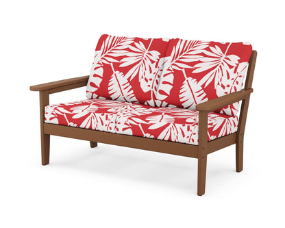 Country Living Cottage Deep Seating Loveseat in Teak / Leaf Crimson