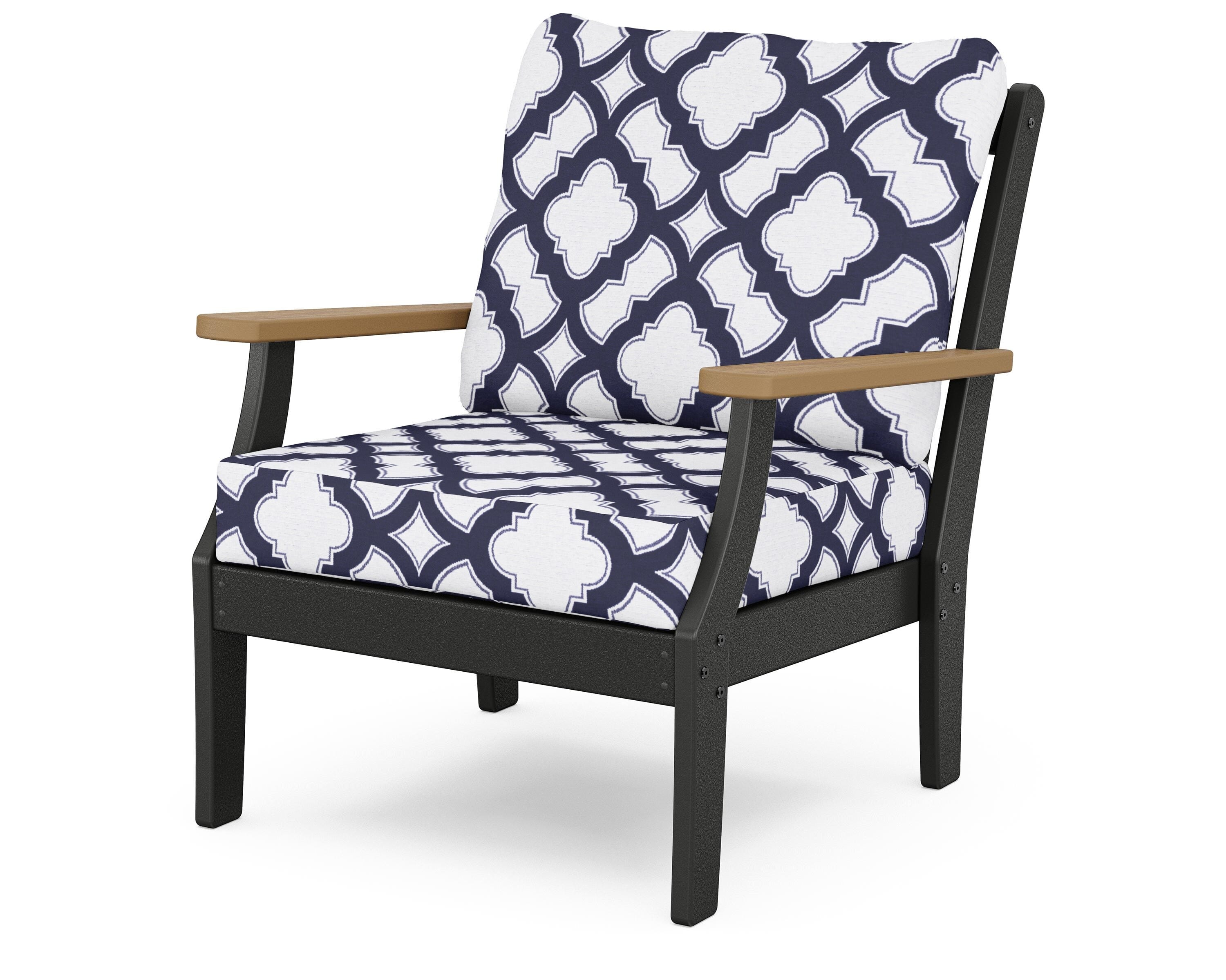 POLYWOOD® Braxton Deep Seating Chair in Black / Natural / Trellis Navy
