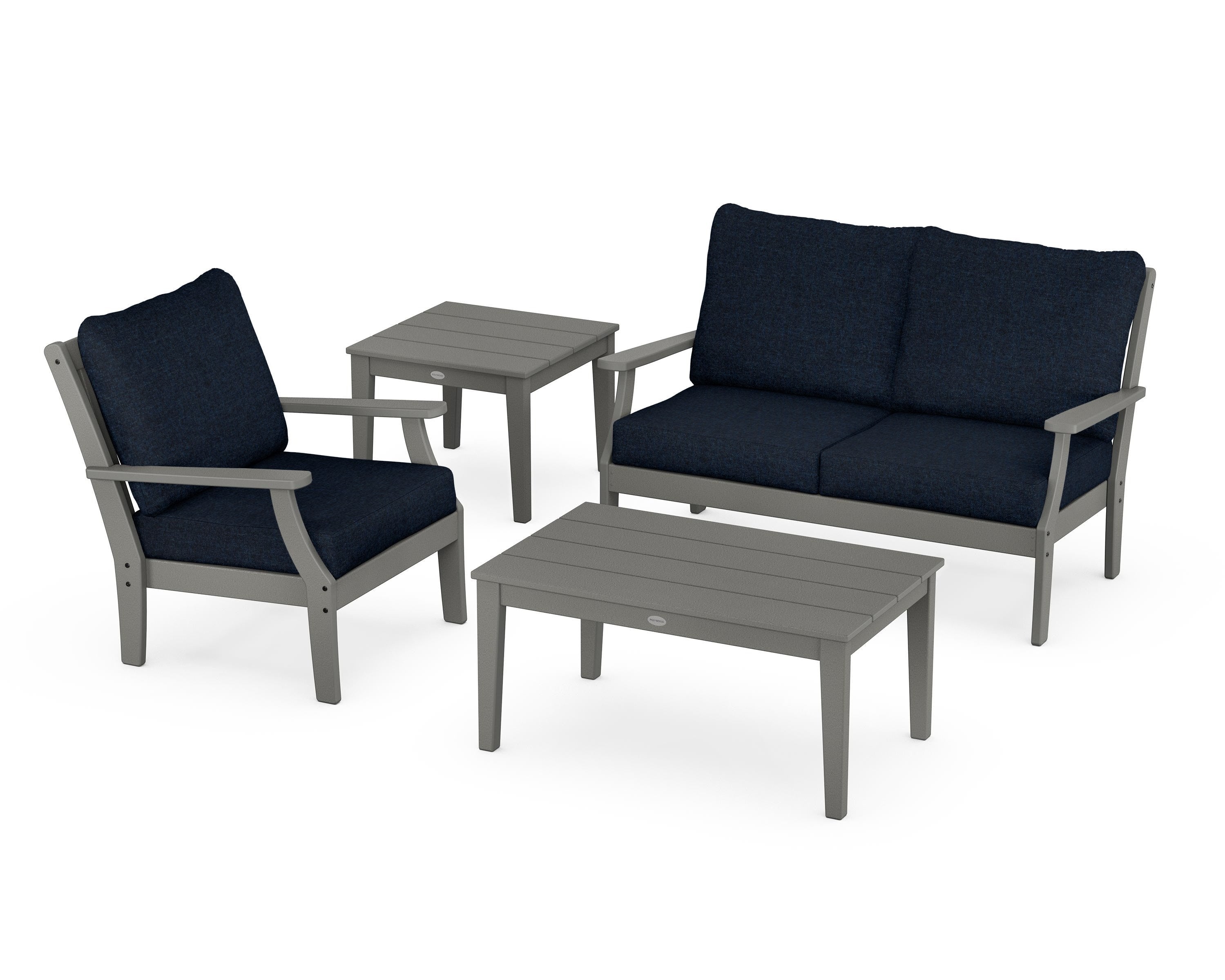 POLYWOOD® Braxton 4-Piece Deep Seating Set in Slate Grey / Marine Indigo