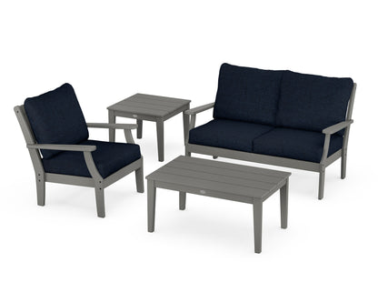 POLYWOOD® Braxton 4-Piece Deep Seating Set in Slate Grey / Marine Indigo
