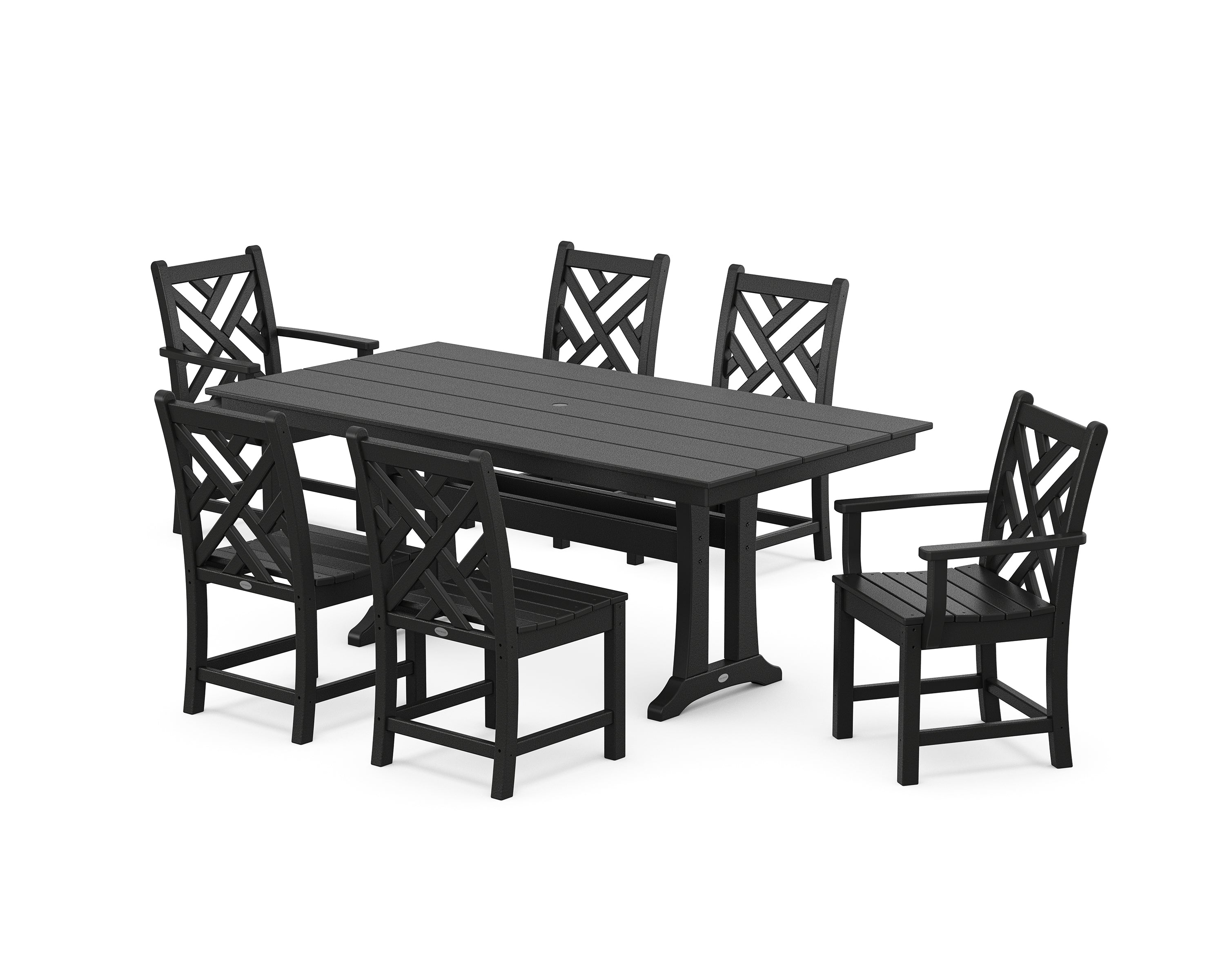 POLYWOOD® Chippendale 7-Piece Farmhouse Trestle Dining Set in Black