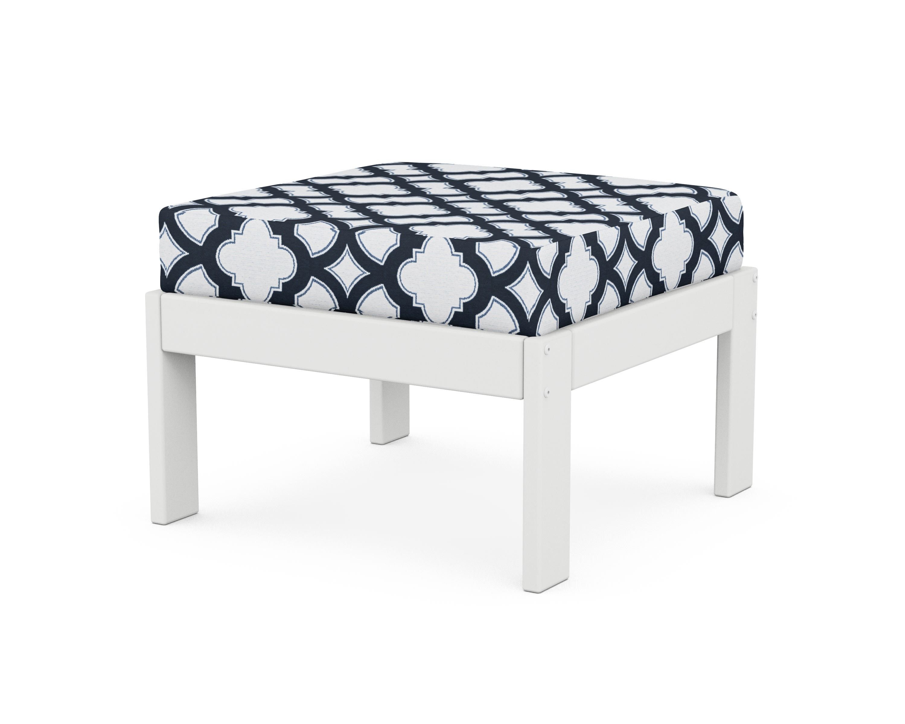 POLYWOOD® Vineyard Modular Ottoman in White / Trellis Marine Indigo