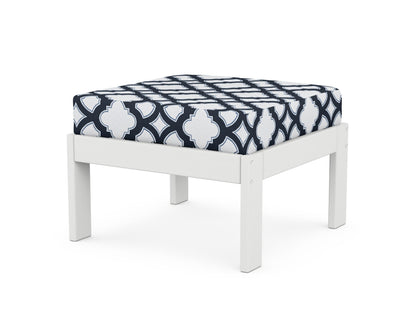 POLYWOOD® Vineyard Modular Ottoman in White / Trellis Marine Indigo