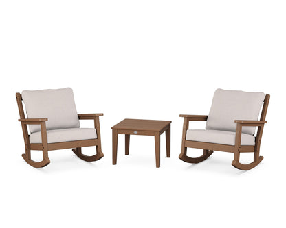POLYWOOD® Chippendale 3-Piece Deep Seating Rocker Set in Teak / Dune Burlap