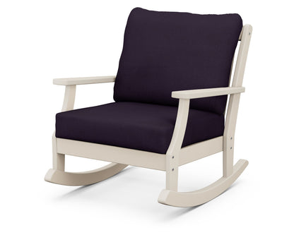 POLYWOOD® Braxton Deep Seating Rocking Chair in Sand / Navy Linen