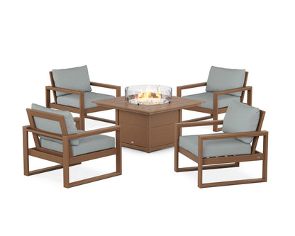 POLYWOOD® EDGE Sectional 5-Piece Deep Seating Set with Fire Pit Table in Teak / Spa