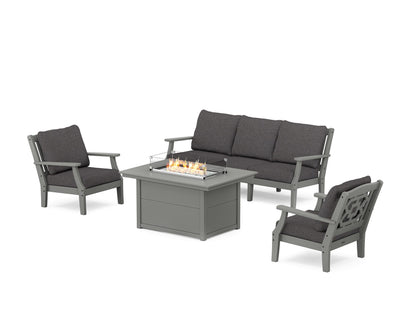 Martha Stewart by POLYWOOD® Chinoiserie Deep Seating Fire Pit Table Set in Slate Grey / Ash Charcoal