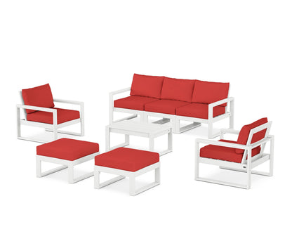 POLYWOOD® EDGE Sectional 8-Piece Lounge Sofa Set in White / Crimson Linen