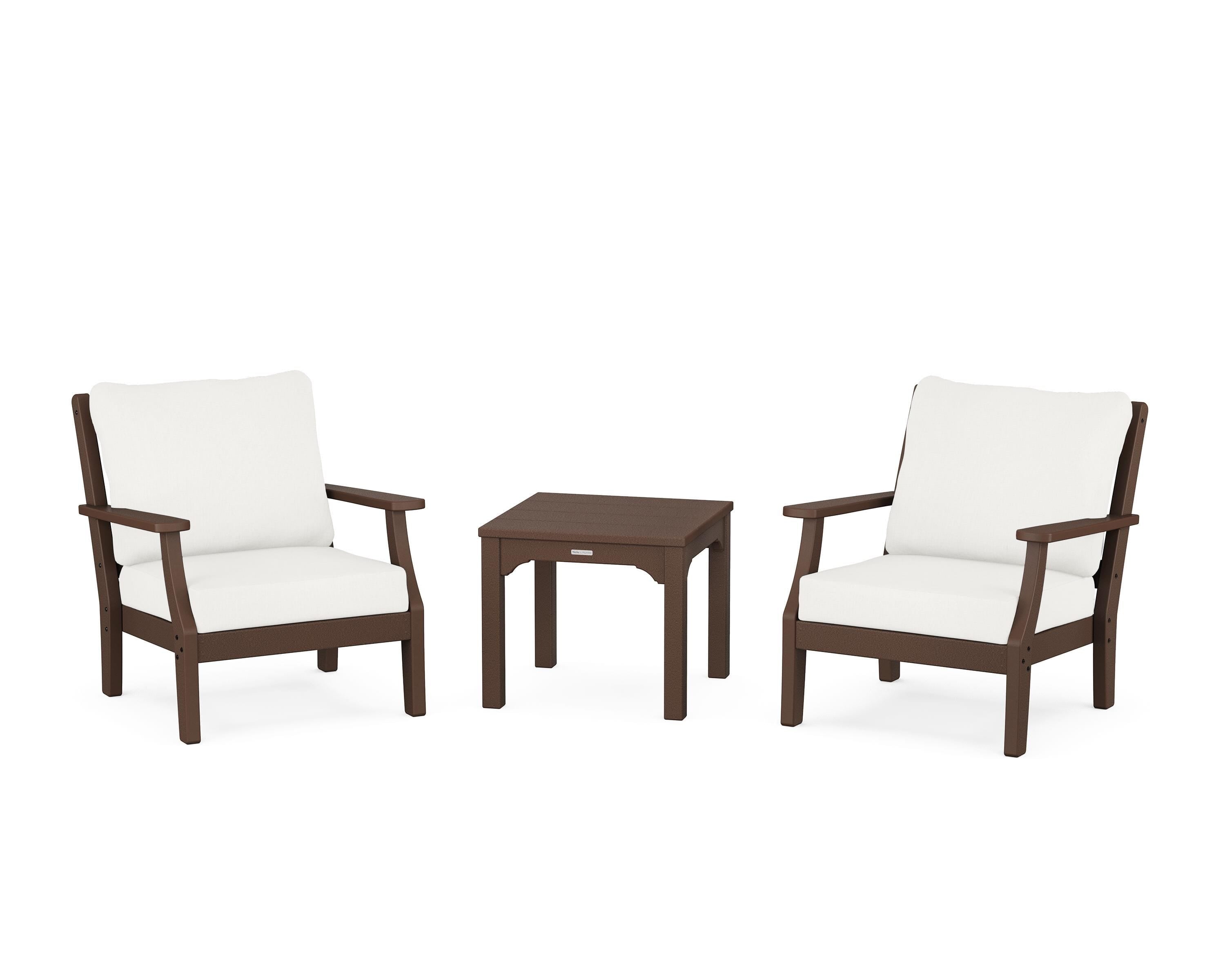 Martha Stewart by POLYWOOD® Chinoiserie 3-Piece Deep Seating Set in Mahogany / Natural Linen