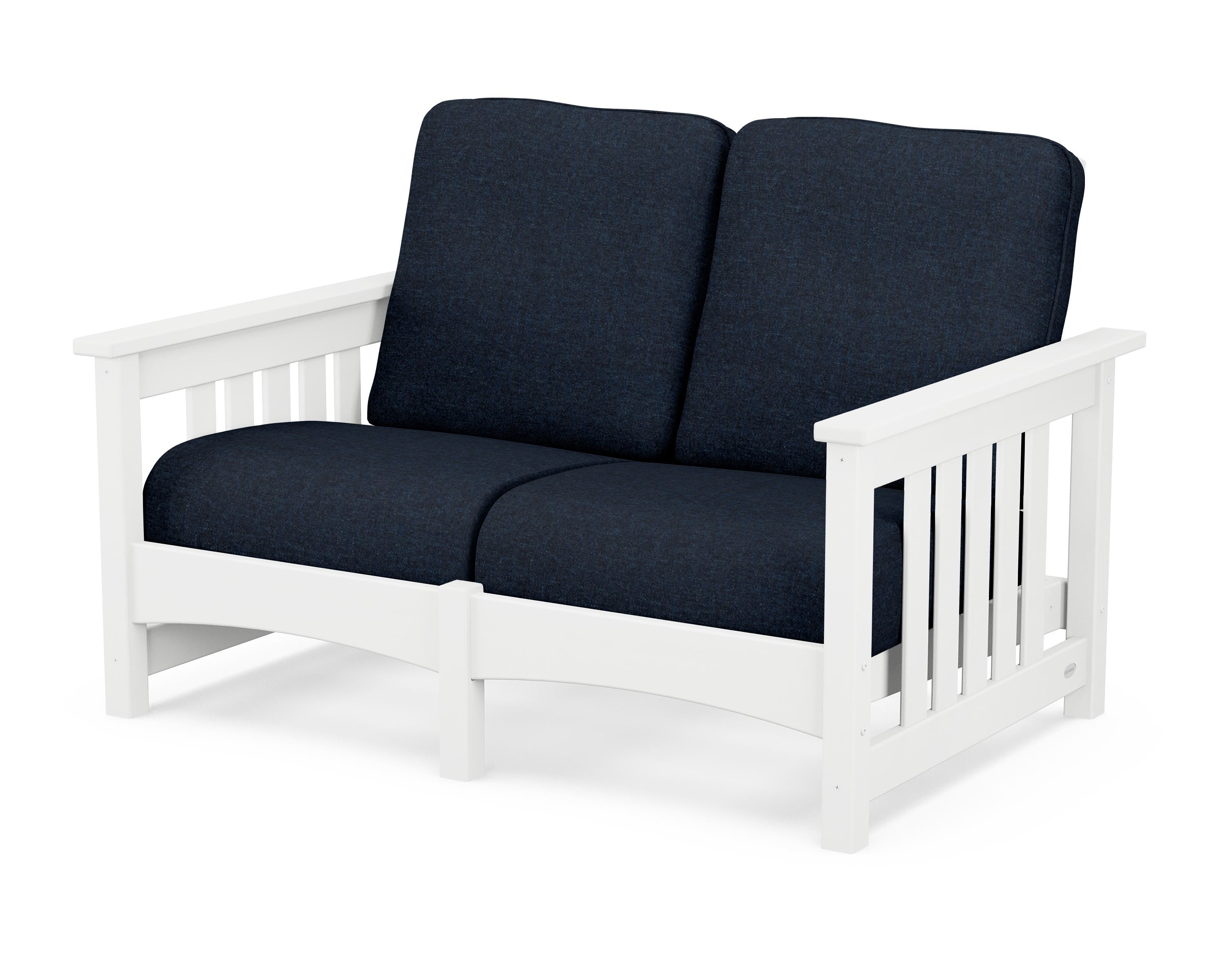 POLYWOOD® Club Mission Loveseat in White / Marine Indigo