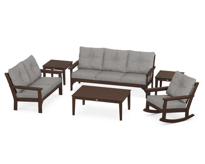POLYWOOD® Vineyard 6-Piece Deep Seating Set in Mahogany / Grey Mist