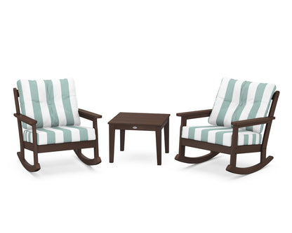 POLYWOOD® Vineyard 3-Piece Deep Seating Rocker Set in Mahogany / Cabana Stripe Glacier Spa