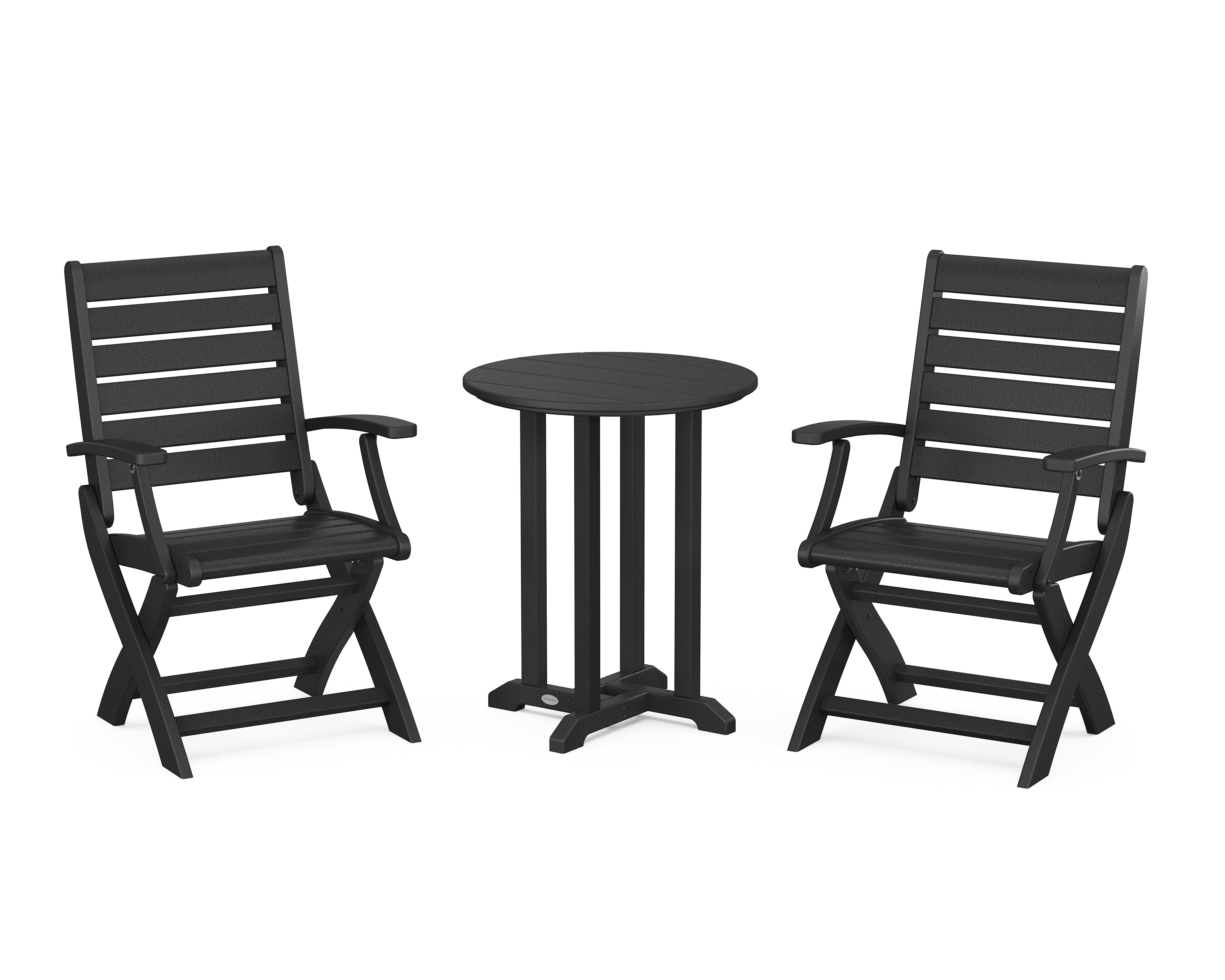 POLYWOOD® Signature Folding Chair 3-Piece Round Farmhouse Bistro Dining Set in Black