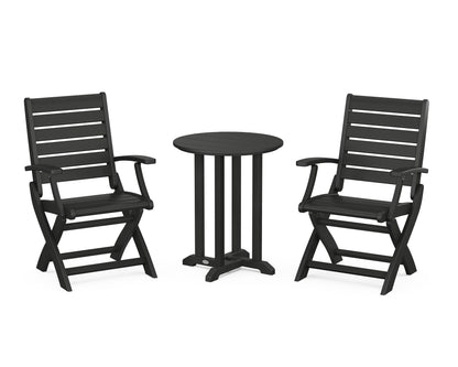 POLYWOOD® Signature Folding Chair 3-Piece Round Farmhouse Bistro Dining Set in Black