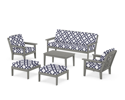 Country Living Cottage 6-Piece Lounge Sofa Set in Slate Grey / Trellis Navy
