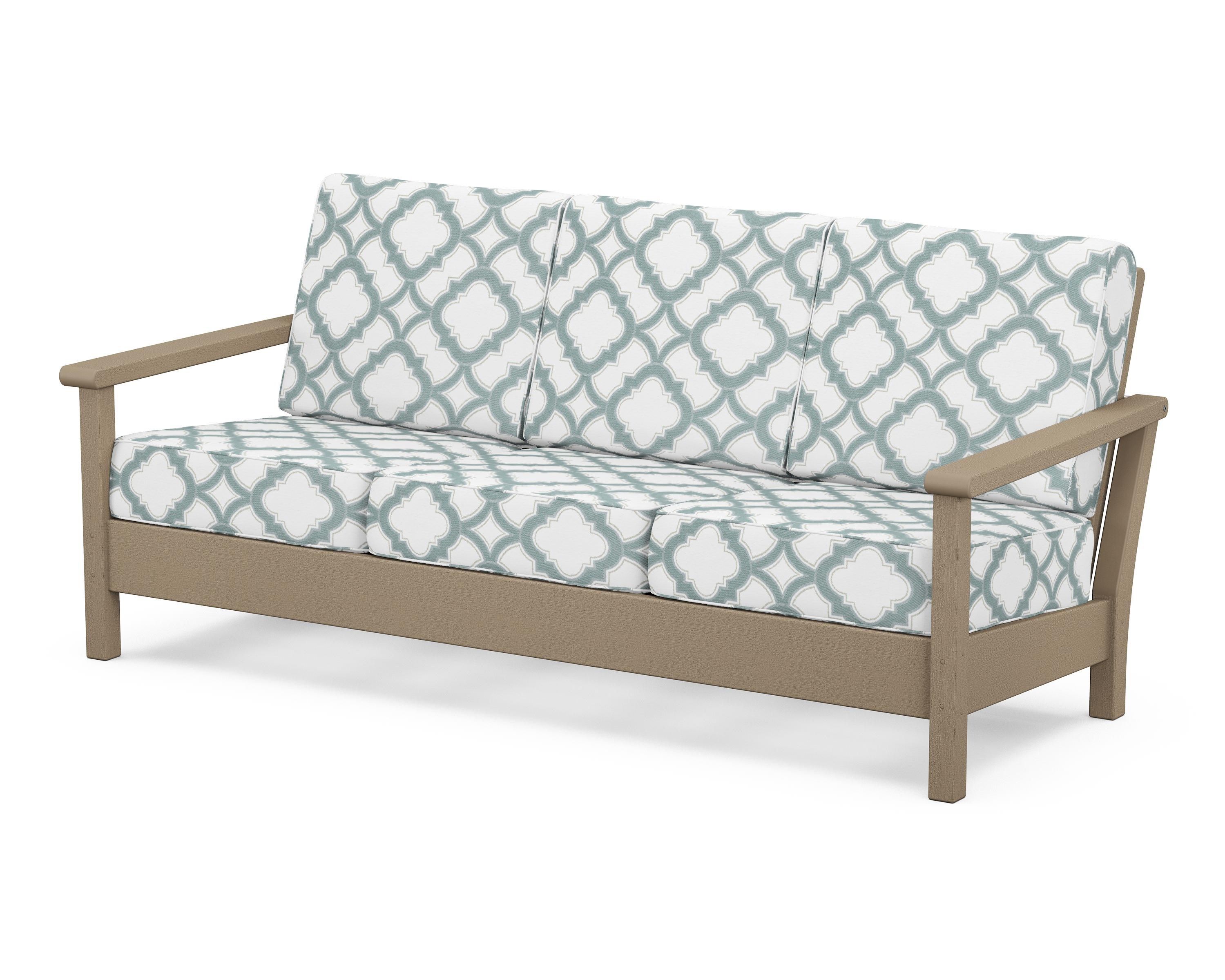 POLYWOOD® Harbour Deep Seating Sofa in Vintage Sahara / Trellis Glacier Spa
