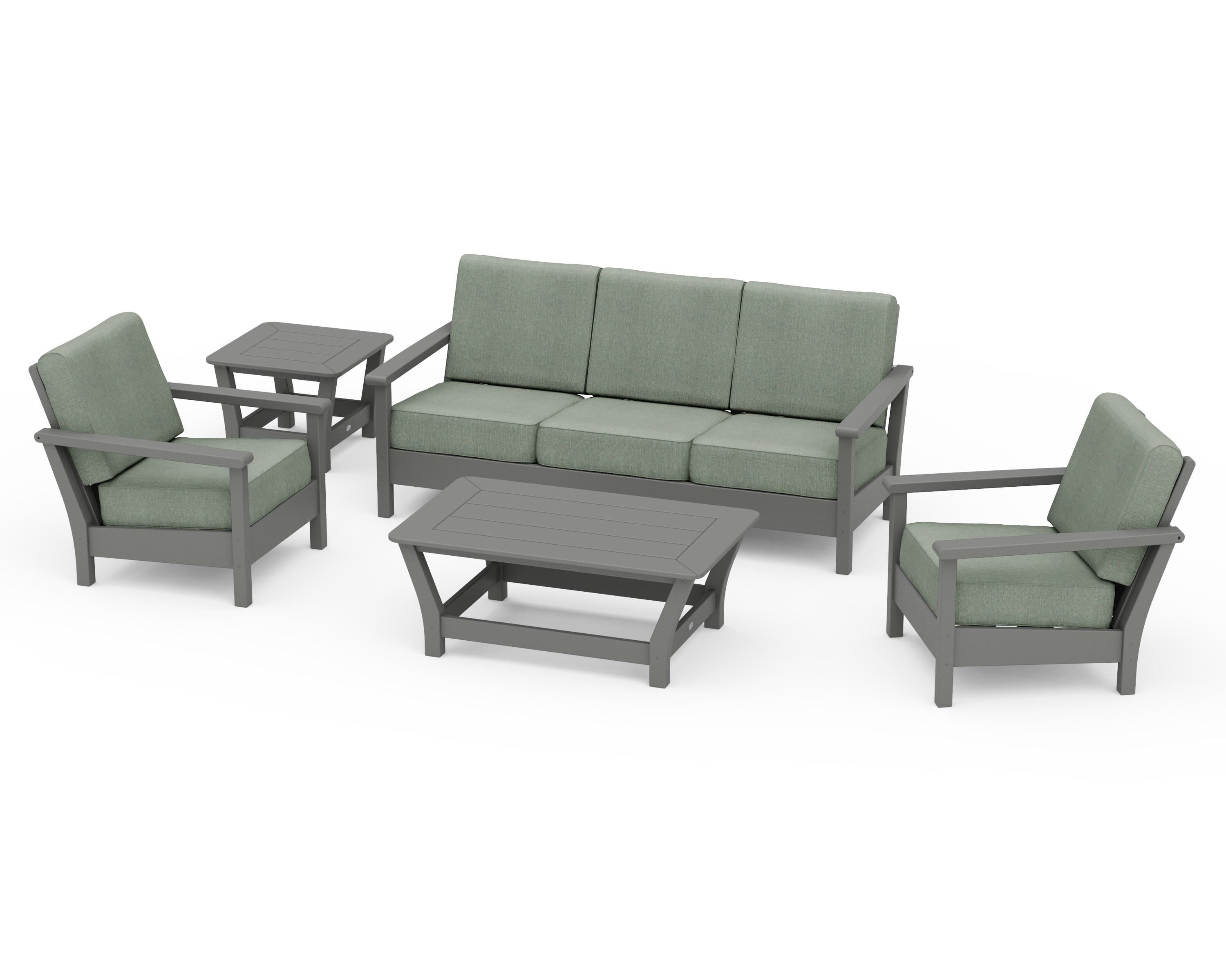POLYWOOD® Harbour 5-Piece Deep Seating Set in Slate Grey / Cast Sage