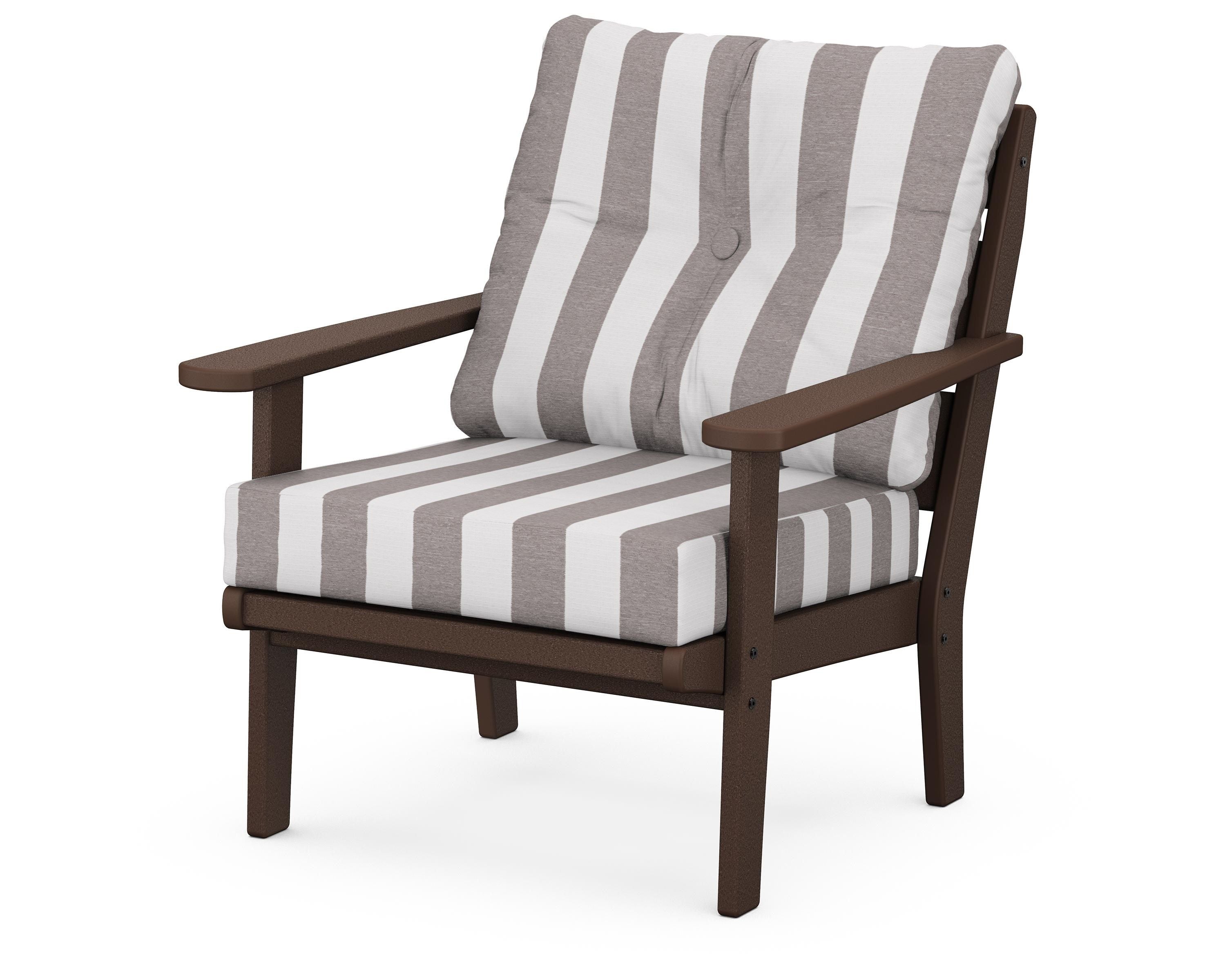 POLYWOOD® Lakeside Deep Seating Chair in Mahogany / Cabana Stripe Grey Mist