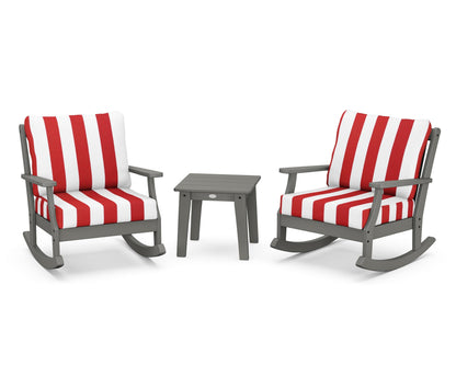 POLYWOOD® Braxton 3-Piece Deep Seating Rocker Set in Slate Grey / Cabana Stripe Crimson