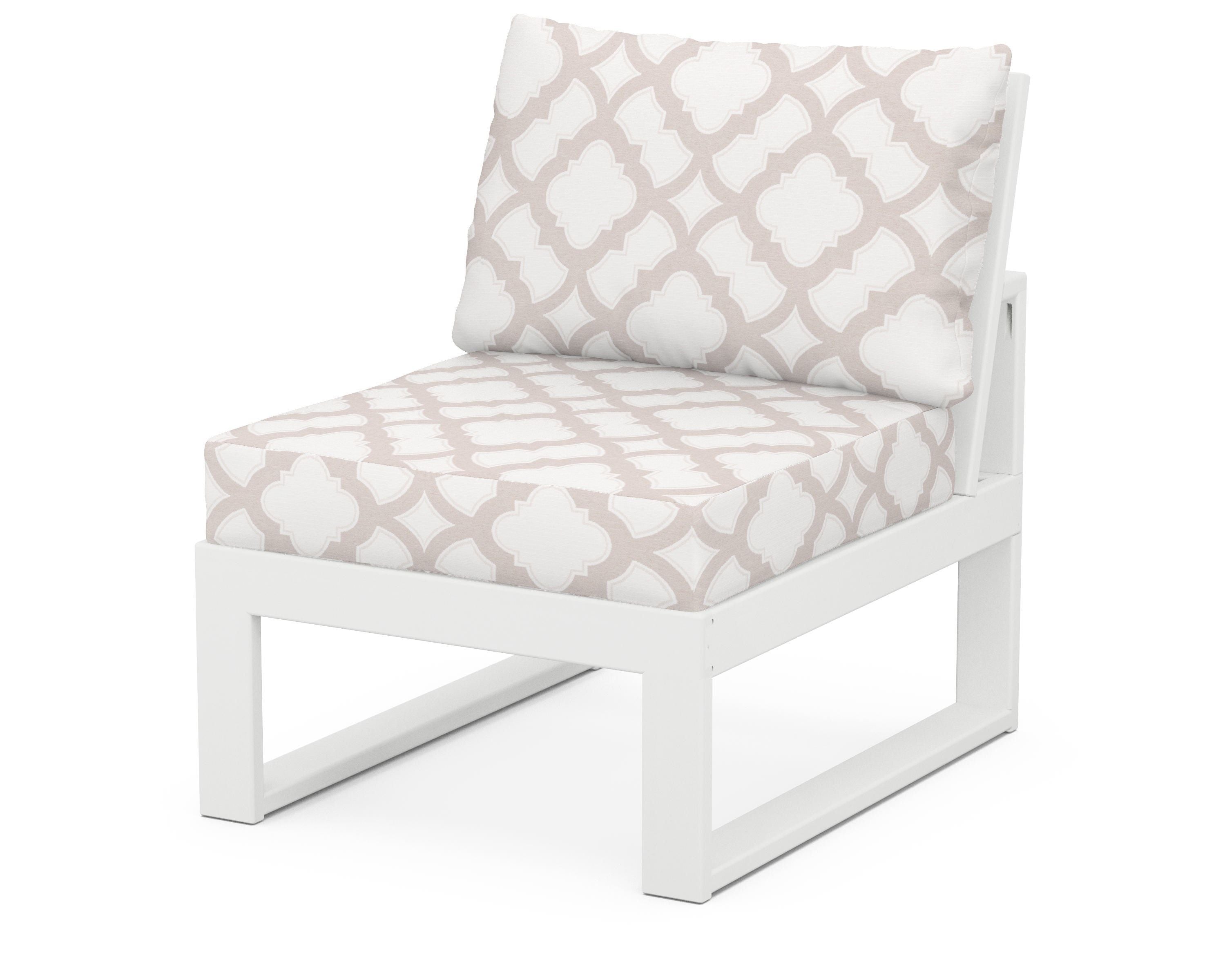 Unbranded Modular Armless Chair in White / Trellis Dune Burlap