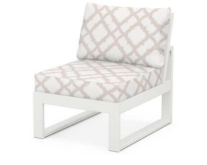 Unbranded Modular Armless Chair in White / Trellis Dune Burlap