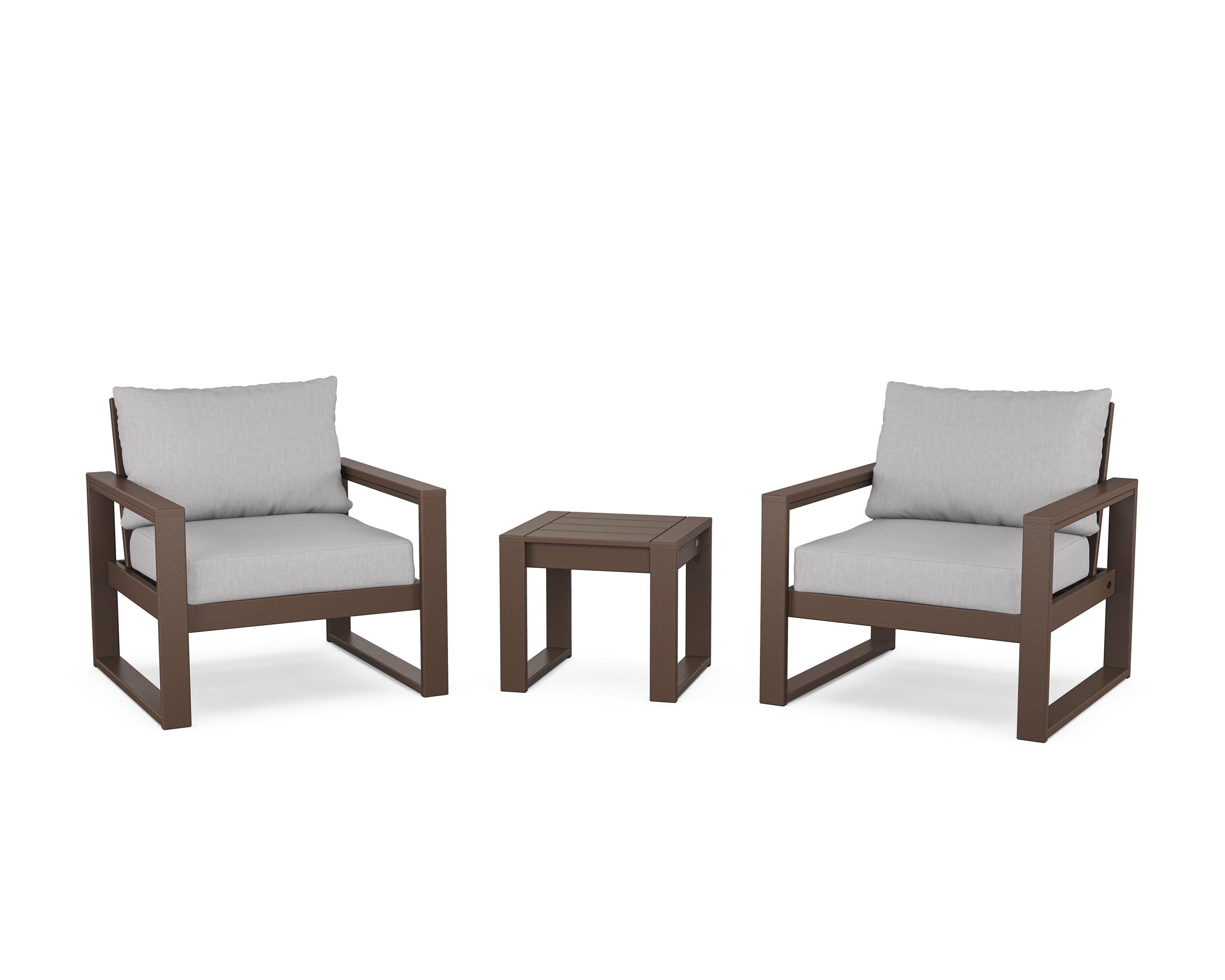 POLYWOOD® EDGE Sectional 3-Piece Deep Seating Set in Mahogany / Granite
